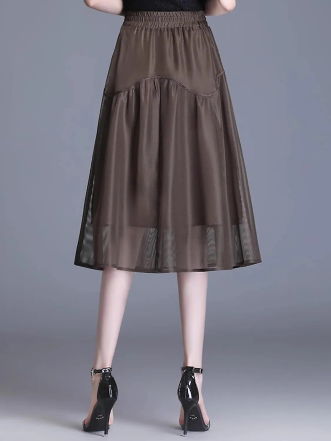 Women's Long Skirt High-Waist Mid-Length Mesh Summer A Line Skirts for Women