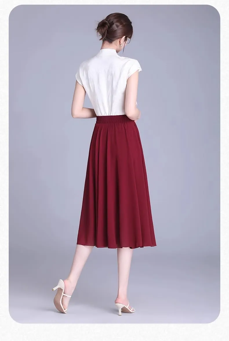 Women's Long Skirt Summer Chiffon Mid-Length High-Waist A Line Skirts for Women