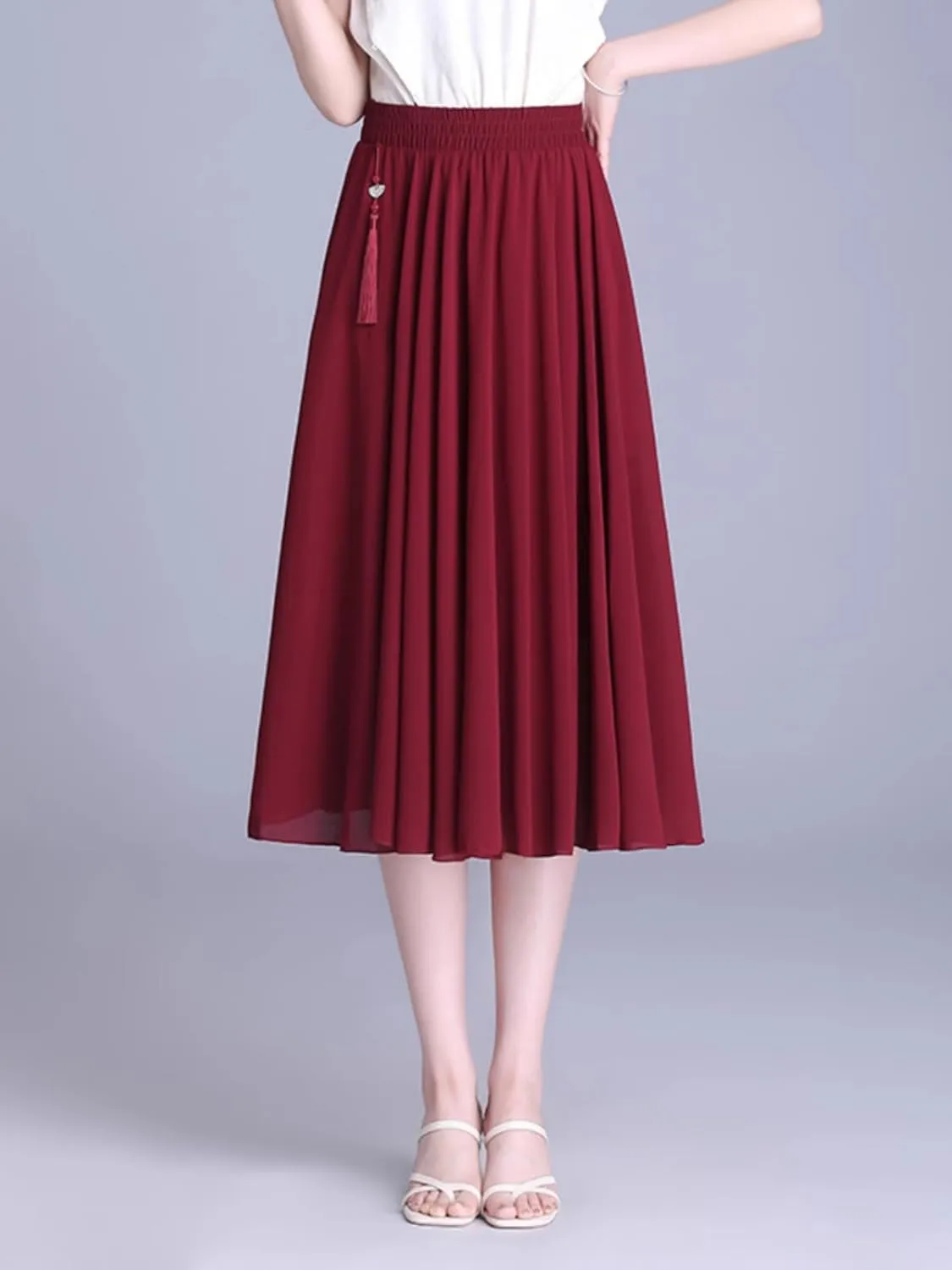 Women's Long Skirt Summer Chiffon Mid-Length High-Waist A Line Skirts for Women
