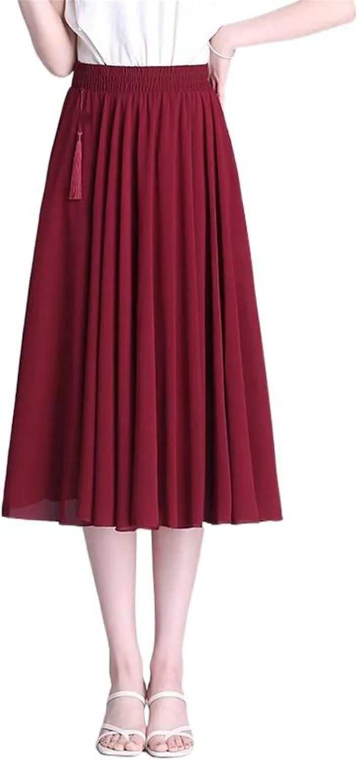Women's Long Skirt Summer Chiffon Mid-Length High-Waist A Line Skirts for Women