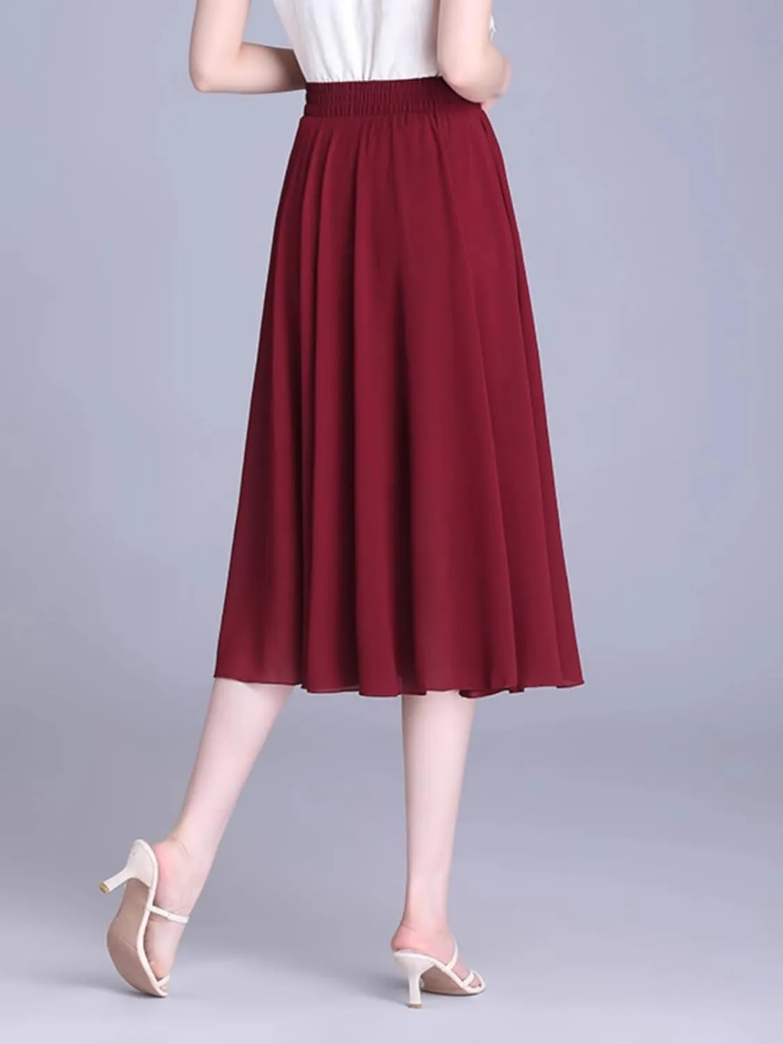 Women's Long Skirt Summer Chiffon Mid-Length High-Waist A Line Skirts for Women