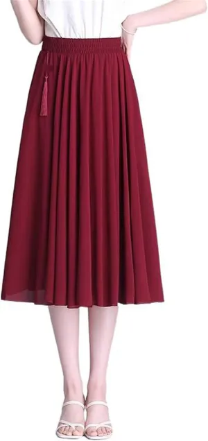 Women's Long Skirt Summer Chiffon Mid-Length High-Waist A Line Skirts for Women
