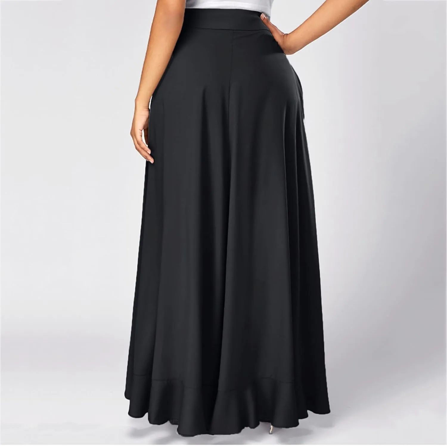 Women's Long Skirts Solid Color Elegant Bow Belt Flowy Culottes High Waist Swing Irregular Ruffles Maxi Skirt 2024