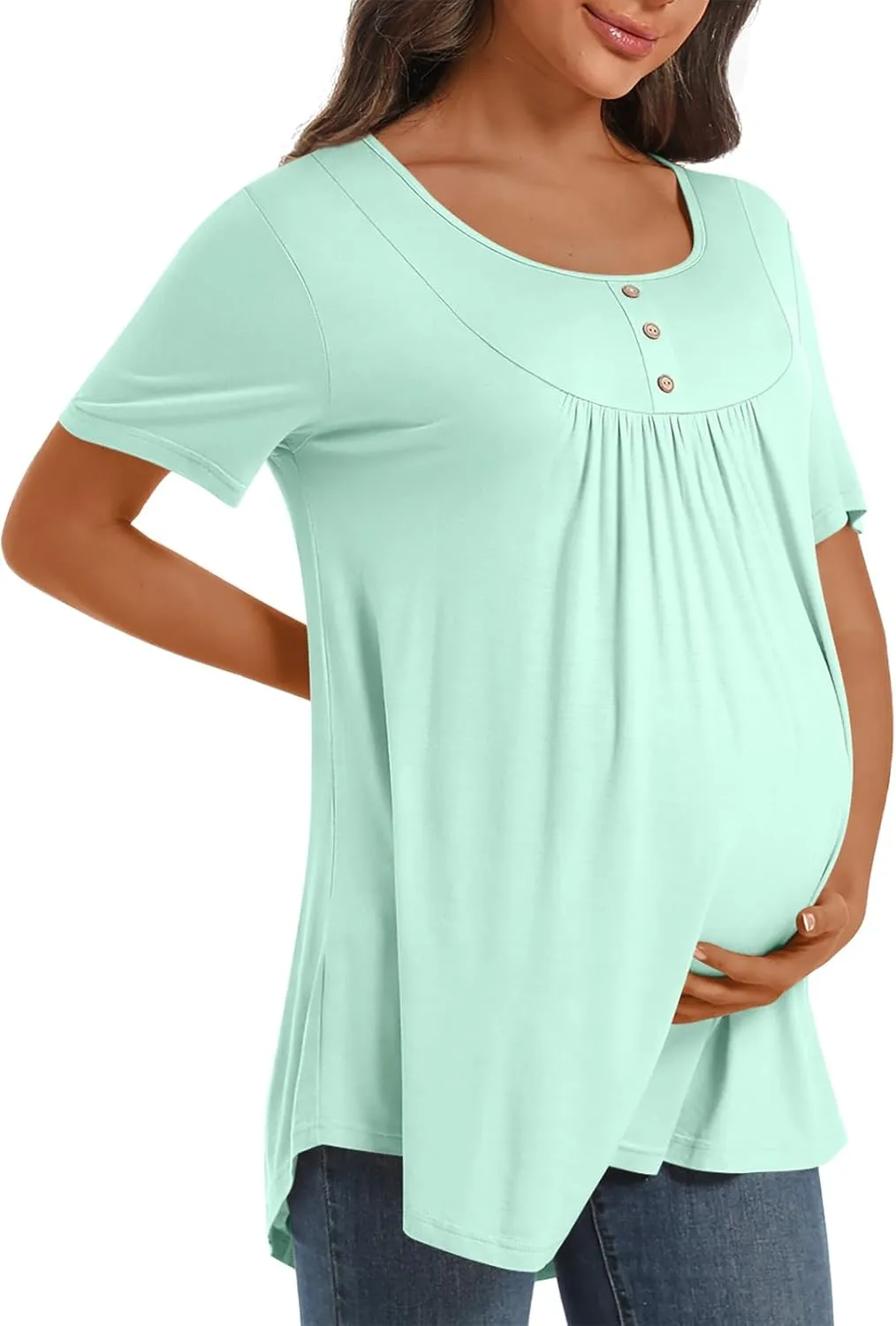 Womens Maternity Summer Casual T Shirts Loose Buttons Pregnancy Tunic Shirts for Leggings