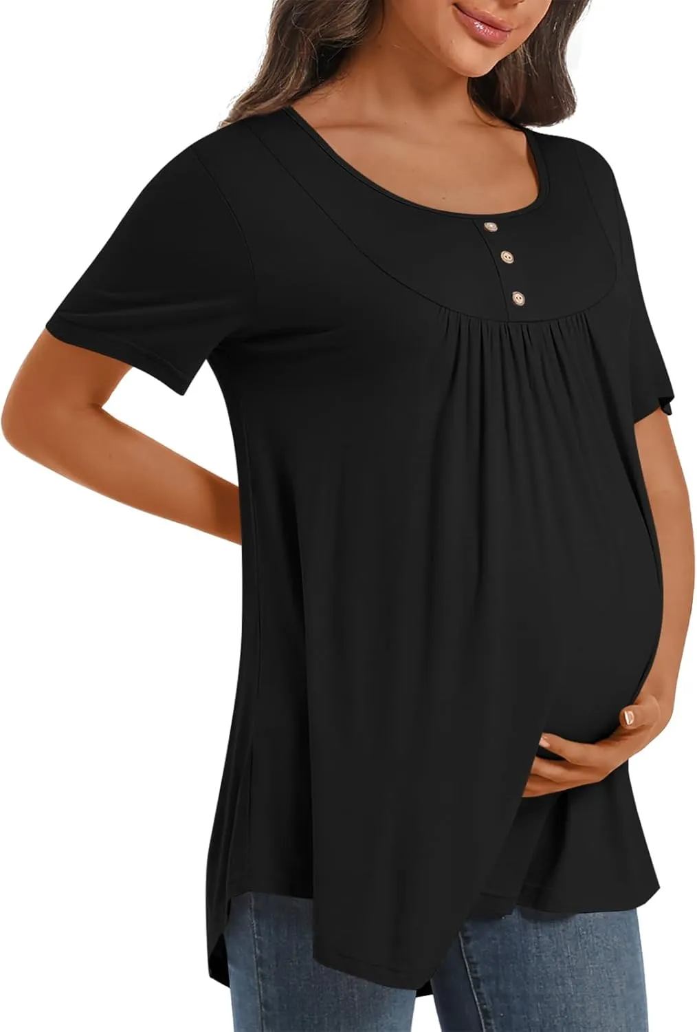 Womens Maternity Summer Casual T Shirts Loose Buttons Pregnancy Tunic Shirts for Leggings
