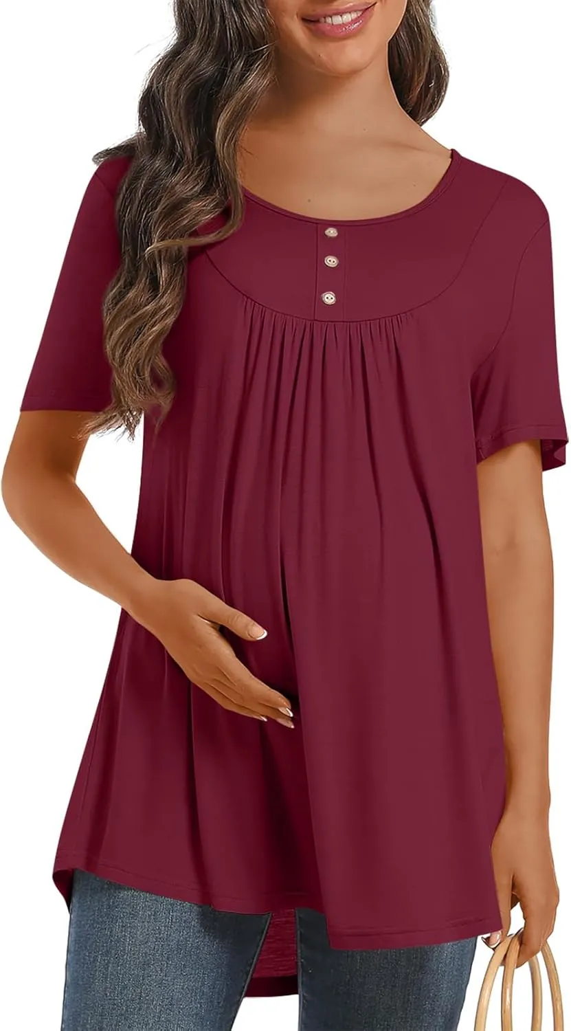 Womens Maternity Summer Casual T Shirts Loose Buttons Pregnancy Tunic Shirts for Leggings