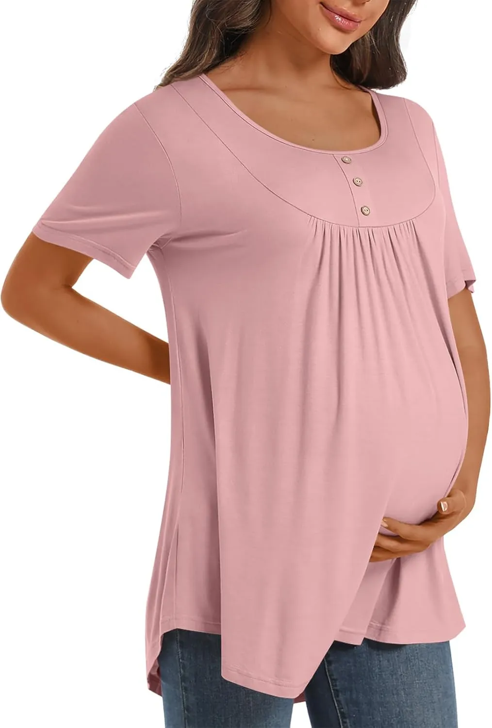 Womens Maternity Summer Casual T Shirts Loose Buttons Pregnancy Tunic Shirts for Leggings