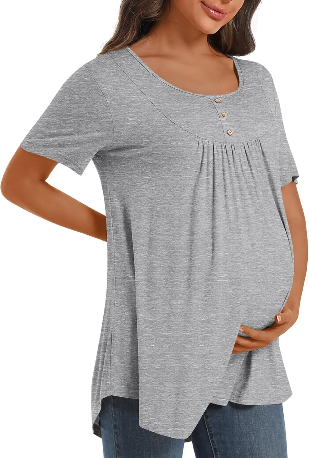 Womens Maternity Summer Casual T Shirts Loose Buttons Pregnancy Tunic Shirts for Leggings