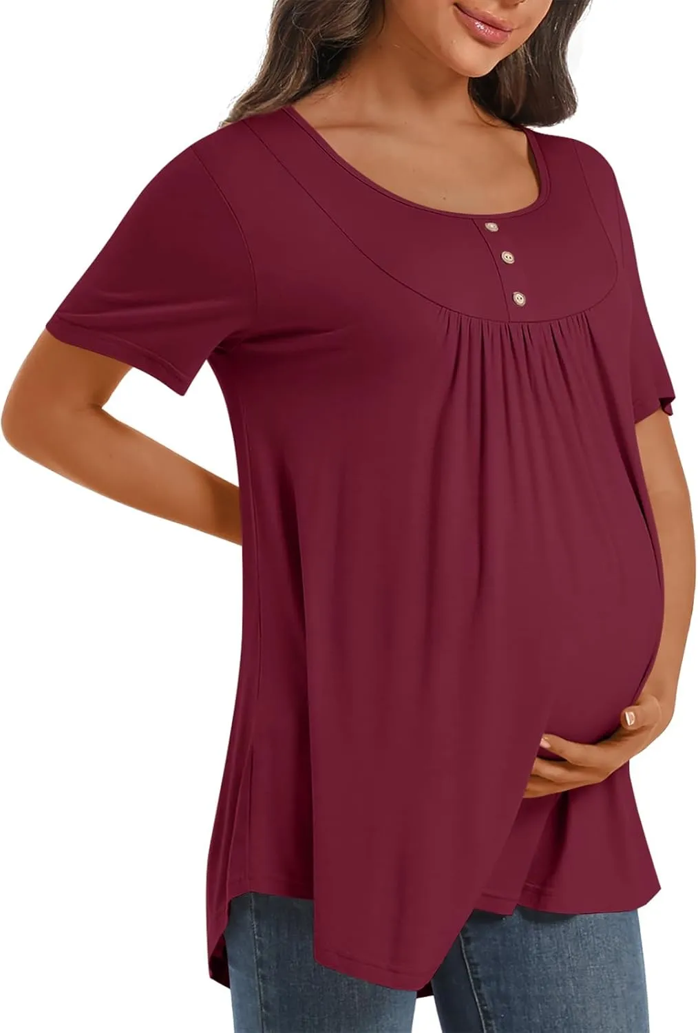 Womens Maternity Summer Casual T Shirts Loose Buttons Pregnancy Tunic Shirts for Leggings