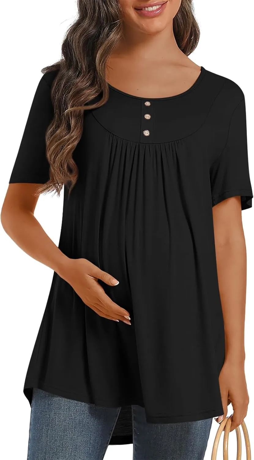 Womens Maternity Summer Casual T Shirts Loose Buttons Pregnancy Tunic Shirts for Leggings