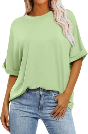 Women's Oversized T Shirts Short Sleeve Crewneck Solid Color Summer Tops Casual Loose Basic Tee Shirts Trendy Clothes