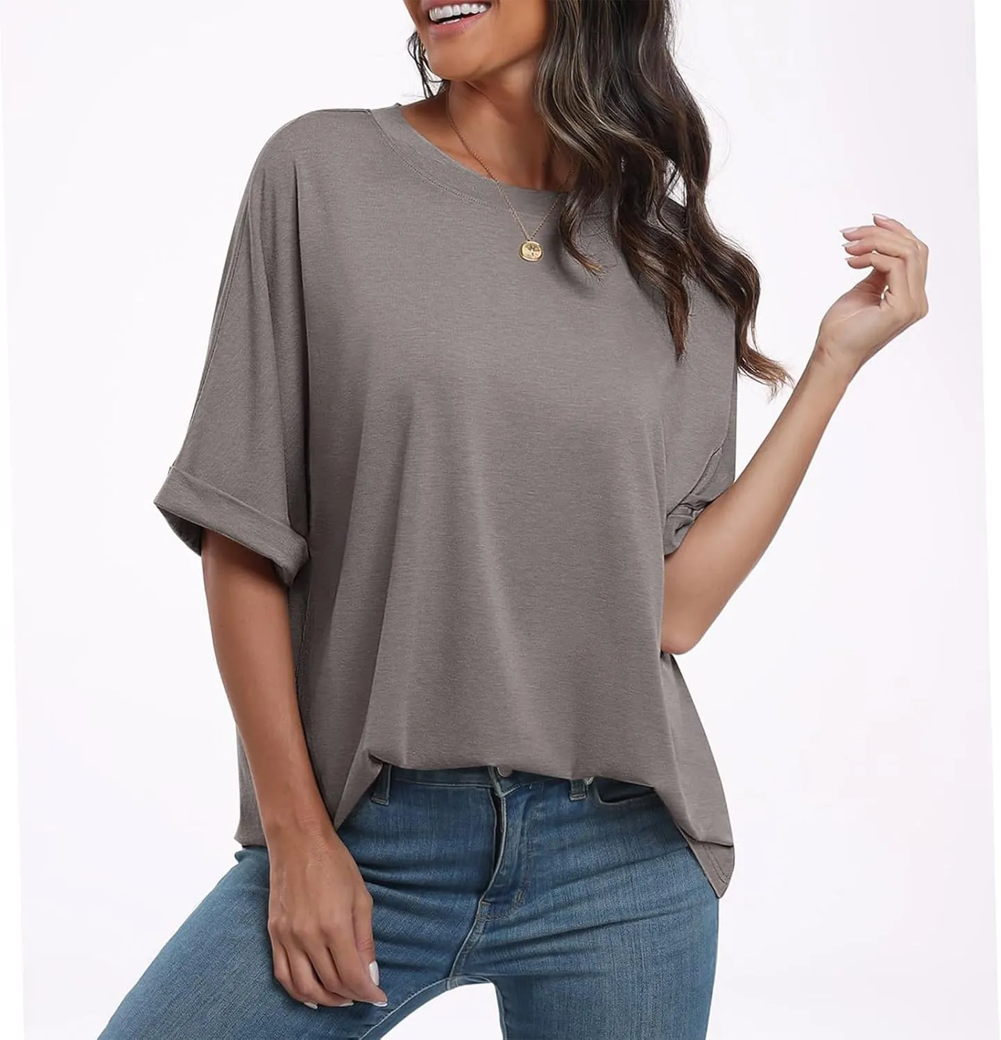 Women's Oversized T Shirts Short Sleeve Crewneck Solid Color Summer Tops Casual Loose Basic Tee Shirts Trendy Clothes