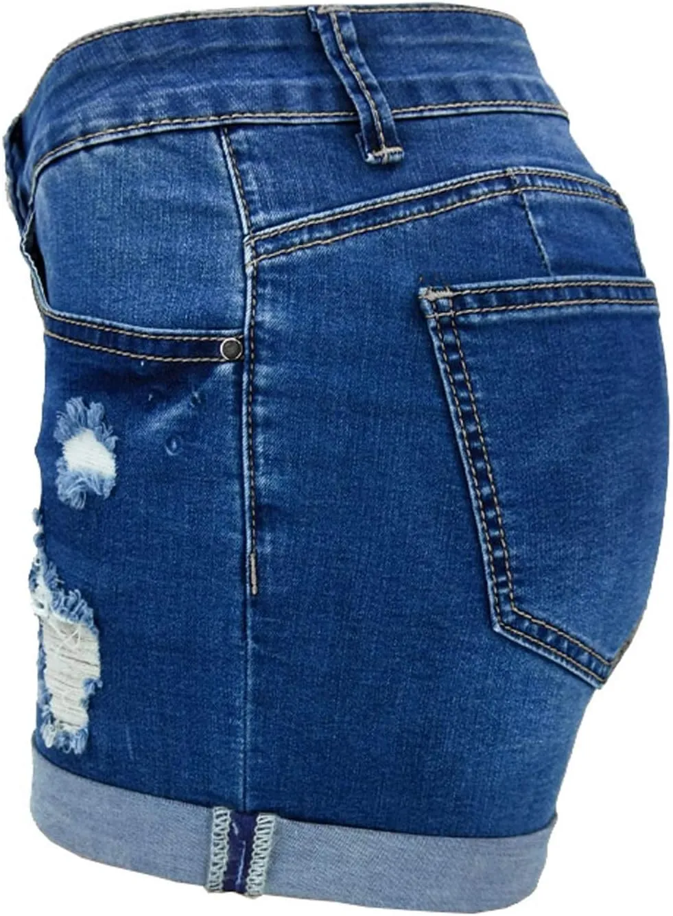 Women's Ripped Denim Jean Shorts High Waisted Stretchy Folded Hem Short Jeans Summer Casual Denim Butt Lift Shorts