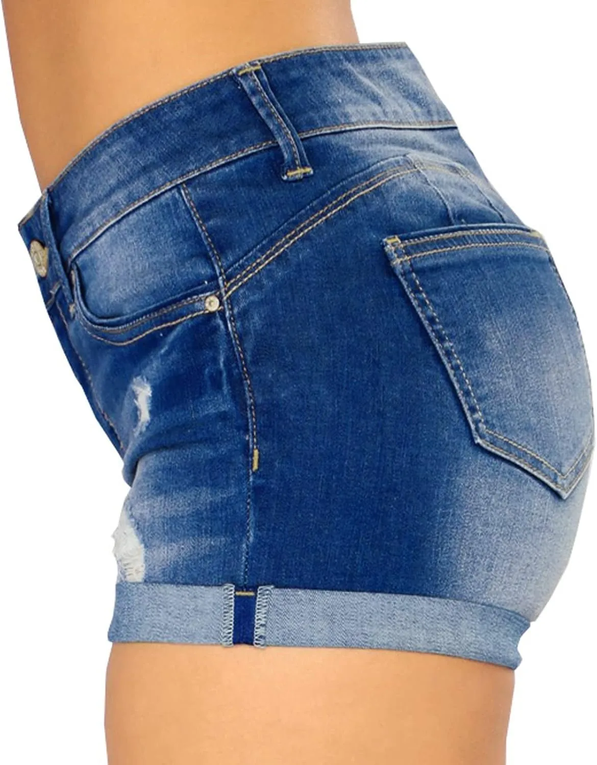 Women's Ripped Denim Jean Shorts High Waisted Stretchy Folded Hem Short Jeans Summer Casual Denim Butt Lift Shorts