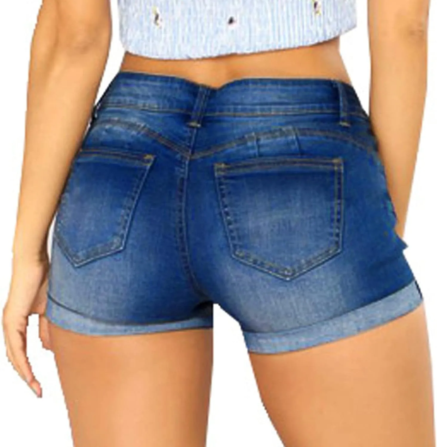 Women's Ripped Denim Jean Shorts High Waisted Stretchy Folded Hem Short Jeans Summer Casual Denim Butt Lift Shorts