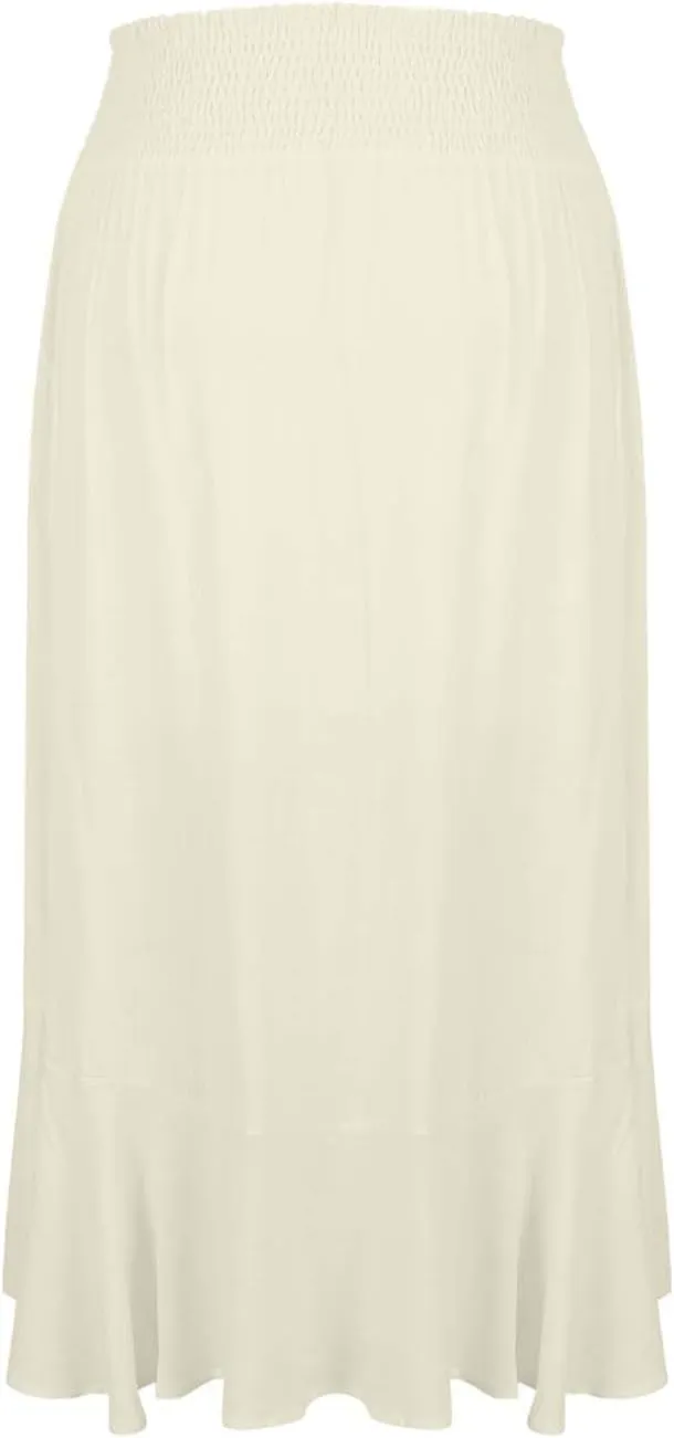 Women's Ruffle Flowy Maxi Skirts Solid Color Elastic Waist Casual Boho Sexy Slit Skirt with Drawstring, Front Button