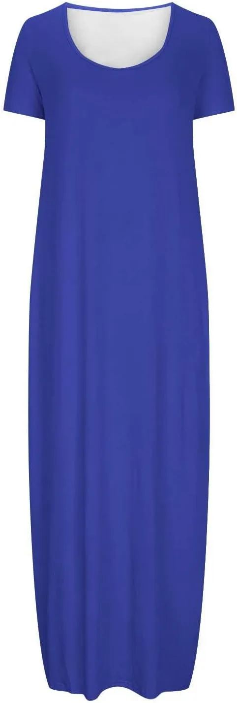 Women's Short Sleeve Maxi Dress Summer Casual T Shirt Dresses Scoop Neck Loose Fit Casual Long Sundress with Pocket