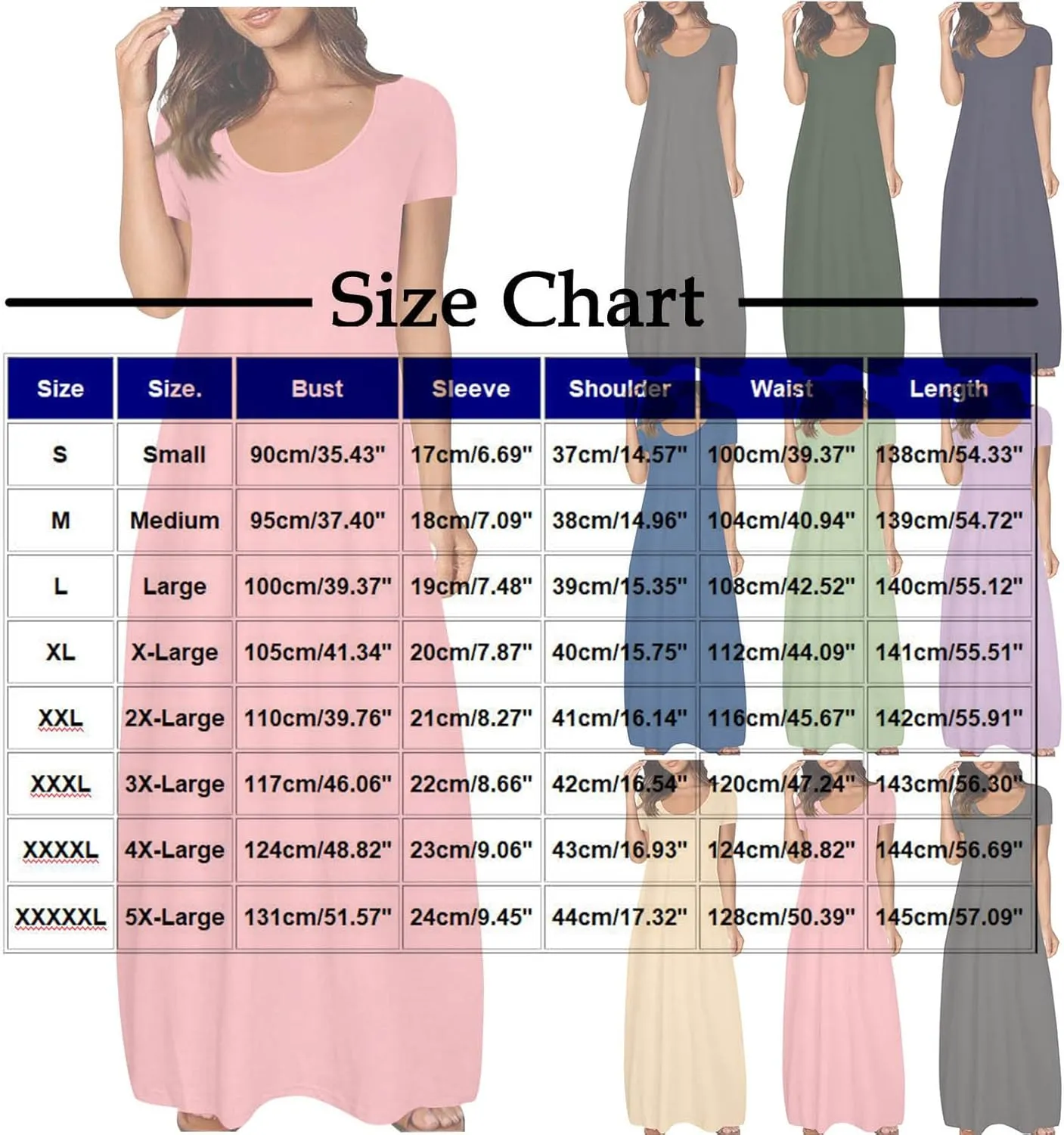 Women's Short Sleeve Maxi Dress Summer Casual T Shirt Dresses Scoop Neck Loose Fit Casual Long Sundress with Pocket