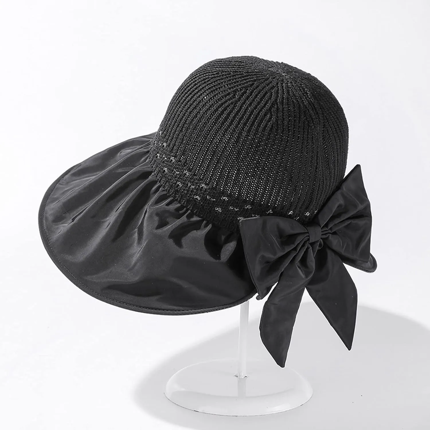 Womens Straw Wide Brim Sun Hats Outdoor Casual Bow Solid Colors Beach Hat Summer Travel Vacation Visor Hat