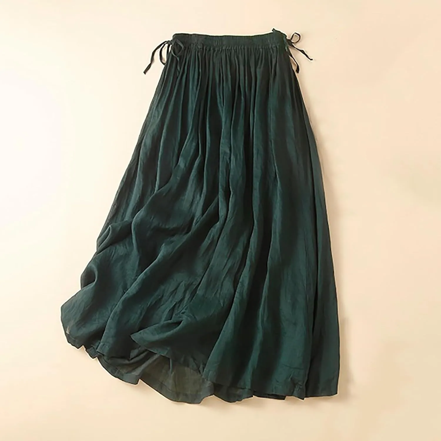 Women's Summer Boho Maxi Skirt Cotton Linen A-Line Flowy Ruffle Tiered Layered Elastic High Waist Beach Long Skirts