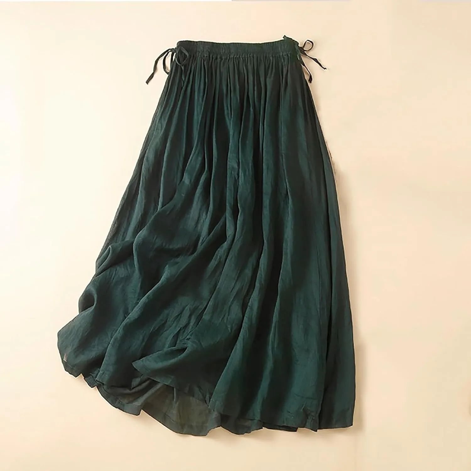 Women's Summer Boho Maxi Skirt Cotton Linen A-Line Flowy Ruffle Tiered Layered Elastic High Waist Beach Long Skirts