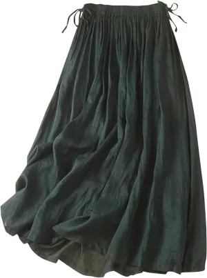 Women's Summer Boho Maxi Skirt Cotton Linen A-Line Flowy Ruffle Tiered Layered Elastic High Waist Beach Long Skirts