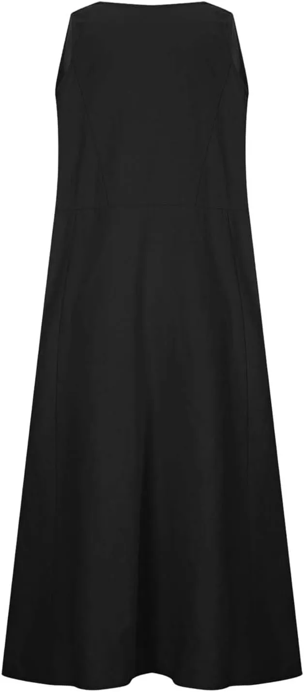 Women's Summer Casual Dress Color Pocket V Neck Sleeveless Casual Dress Square Neck Floral Midi Dresses 2025