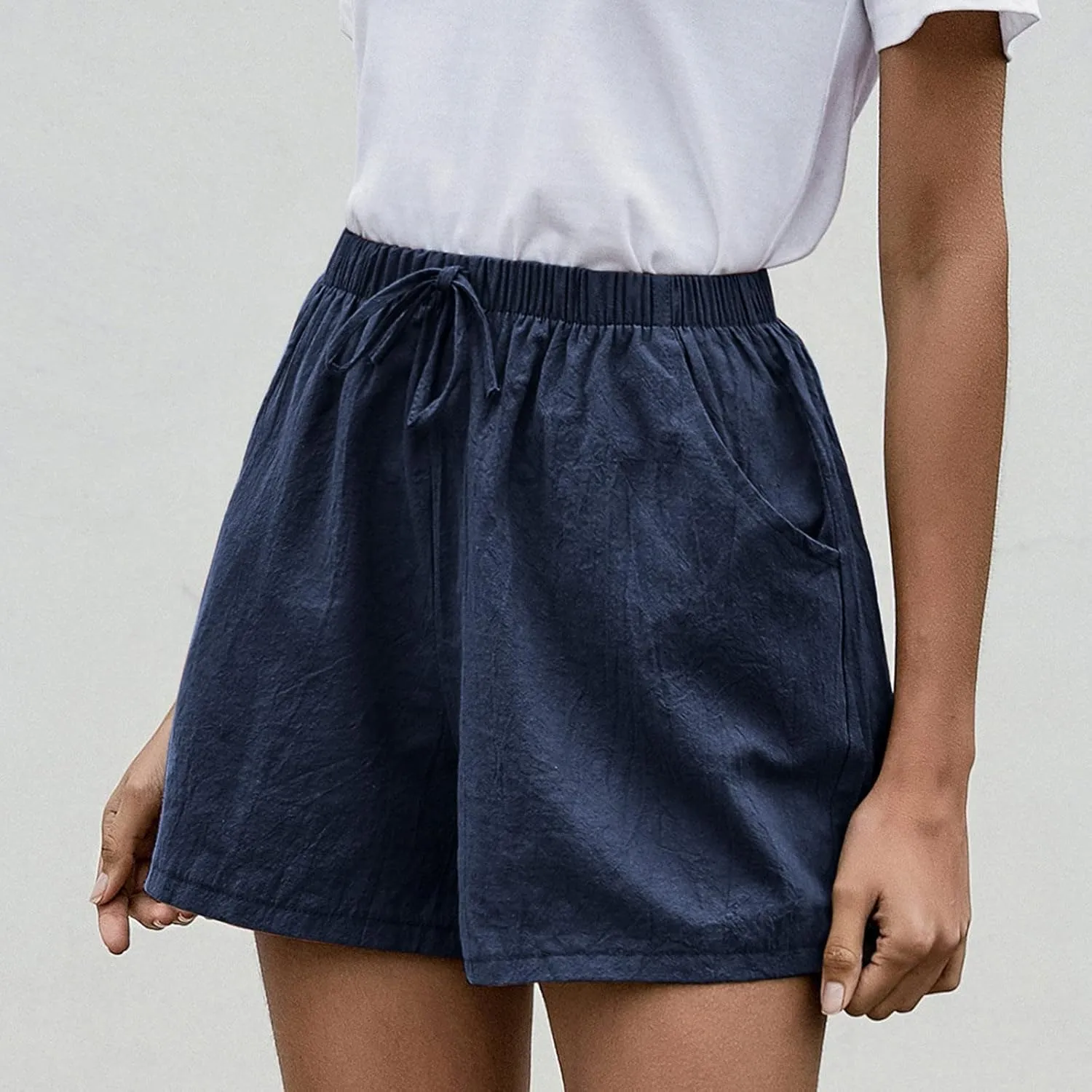 Womens Summer Casual Shorts 2024 Trendy Elastic High Waisted Cotton Linen Shorts Loose Lightweight Shorts with Pocket
