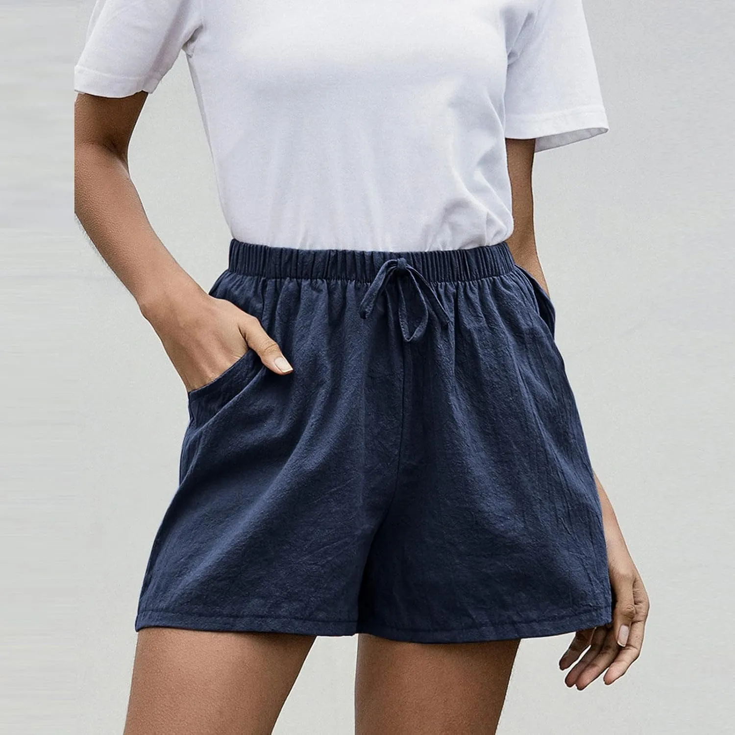 Womens Summer Casual Shorts 2024 Trendy Elastic High Waisted Cotton Linen Shorts Loose Lightweight Shorts with Pocket
