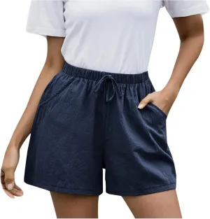 Womens Summer Casual Shorts 2024 Trendy Elastic High Waisted Cotton Linen Shorts Loose Lightweight Shorts with Pocket