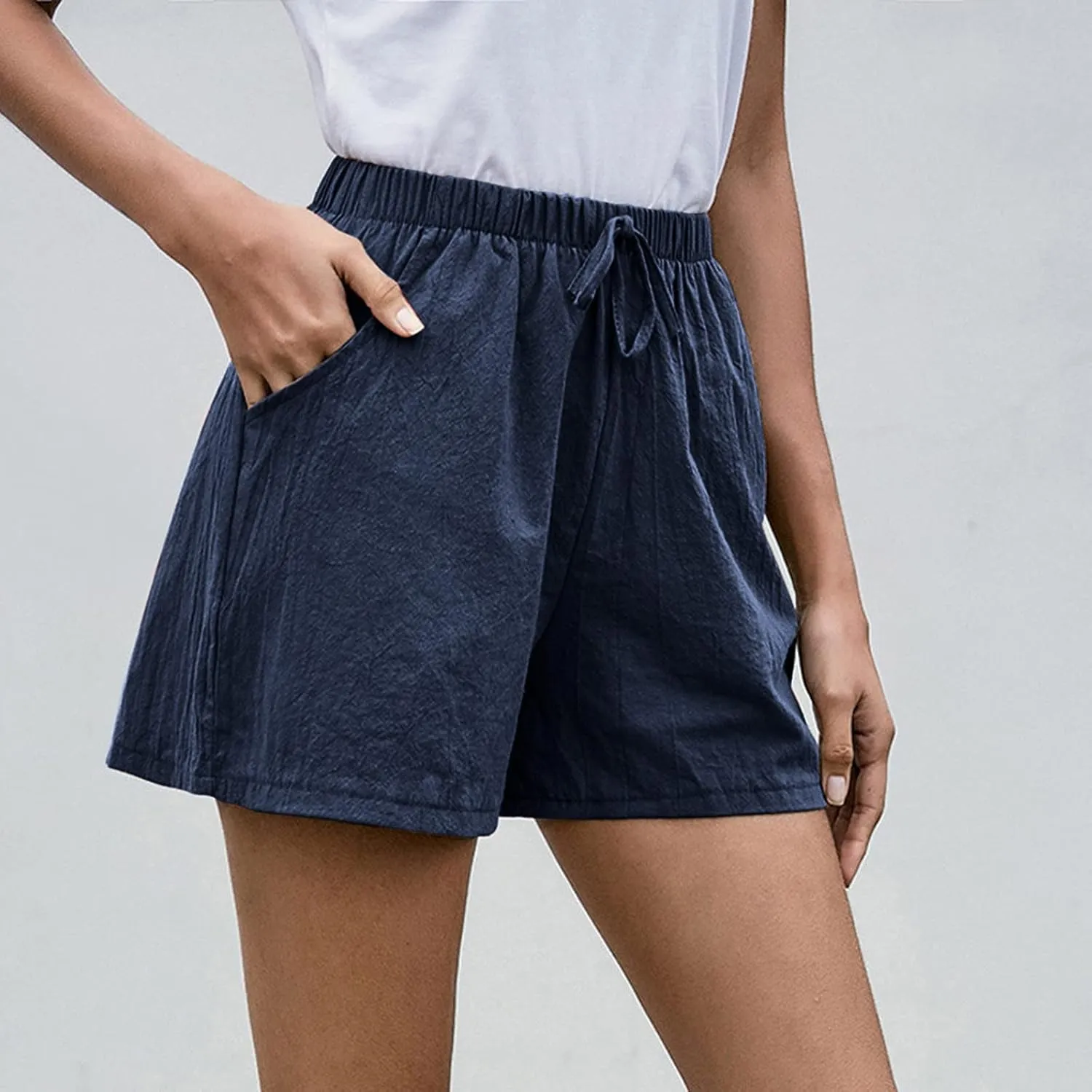 Womens Summer Casual Shorts 2024 Trendy Elastic High Waisted Cotton Linen Shorts Loose Lightweight Shorts with Pocket