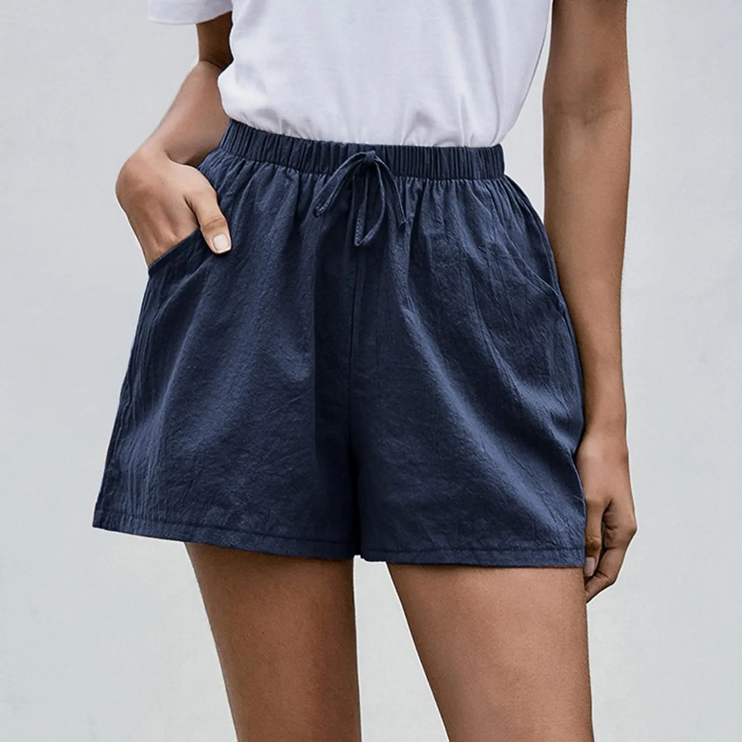 Womens Summer Casual Shorts 2024 Trendy Elastic High Waisted Cotton Linen Shorts Loose Lightweight Shorts with Pocket