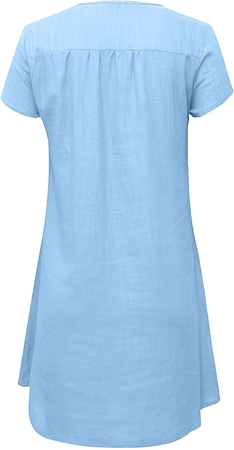 Womens Summer Cotton Linen Dress Sleeveless V Neck Loose Keen Length Long Dresses Comfy Casual Plus Size Maxi Dress