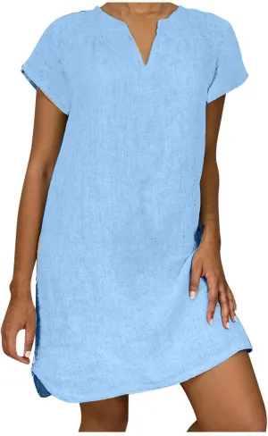 Womens Summer Cotton Linen Dress Sleeveless V Neck Loose Keen Length Long Dresses Comfy Casual Plus Size Maxi Dress
