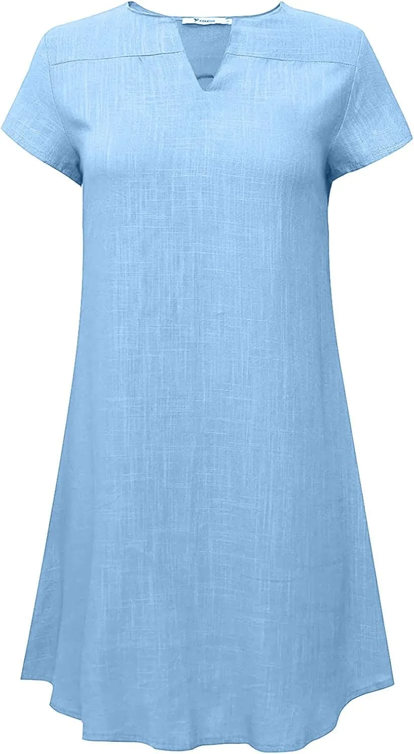 Womens Summer Cotton Linen Dress Sleeveless V Neck Loose Keen Length Long Dresses Comfy Casual Plus Size Maxi Dress