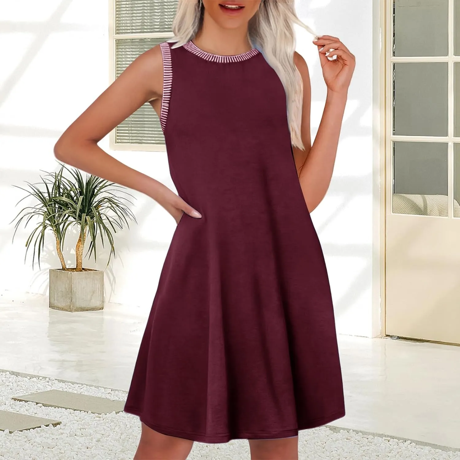 Women's Summer Dress 2025 Casual Crewneck Mini Dresses Fashion Sleeveless Dresses Comfortable Beach Vacation Sundress