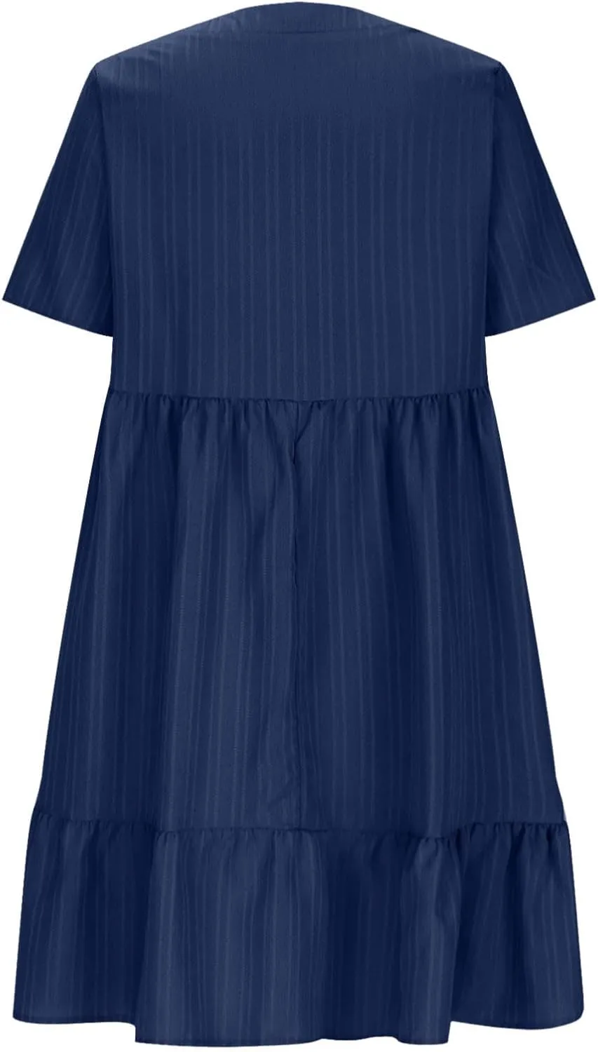 Womens Summer Dress Short Sleeve V Neck Midi Dresses Fashion Casual Fit Flowy Tiered Boho Beach Vacation Sundress