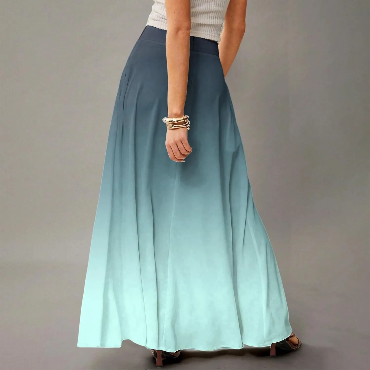 Women's Summer Dresses 2025 Floral Maxi Skirts High Waisted Flowy Swing Pleated Beach Long Skirt Sundresses, S-2XL