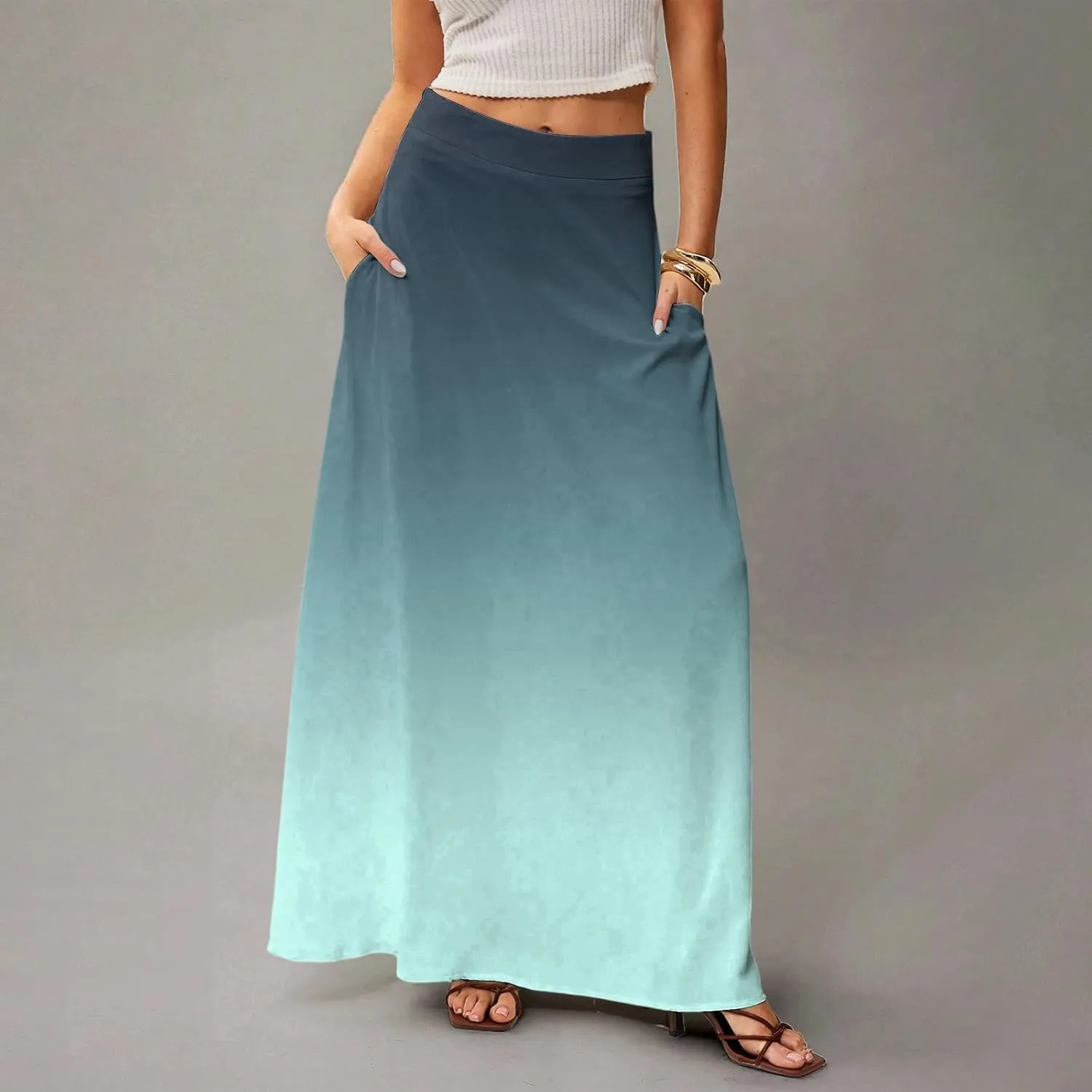 Women's Summer Dresses 2025 Floral Maxi Skirts High Waisted Flowy Swing Pleated Beach Long Skirt Sundresses, S-2XL