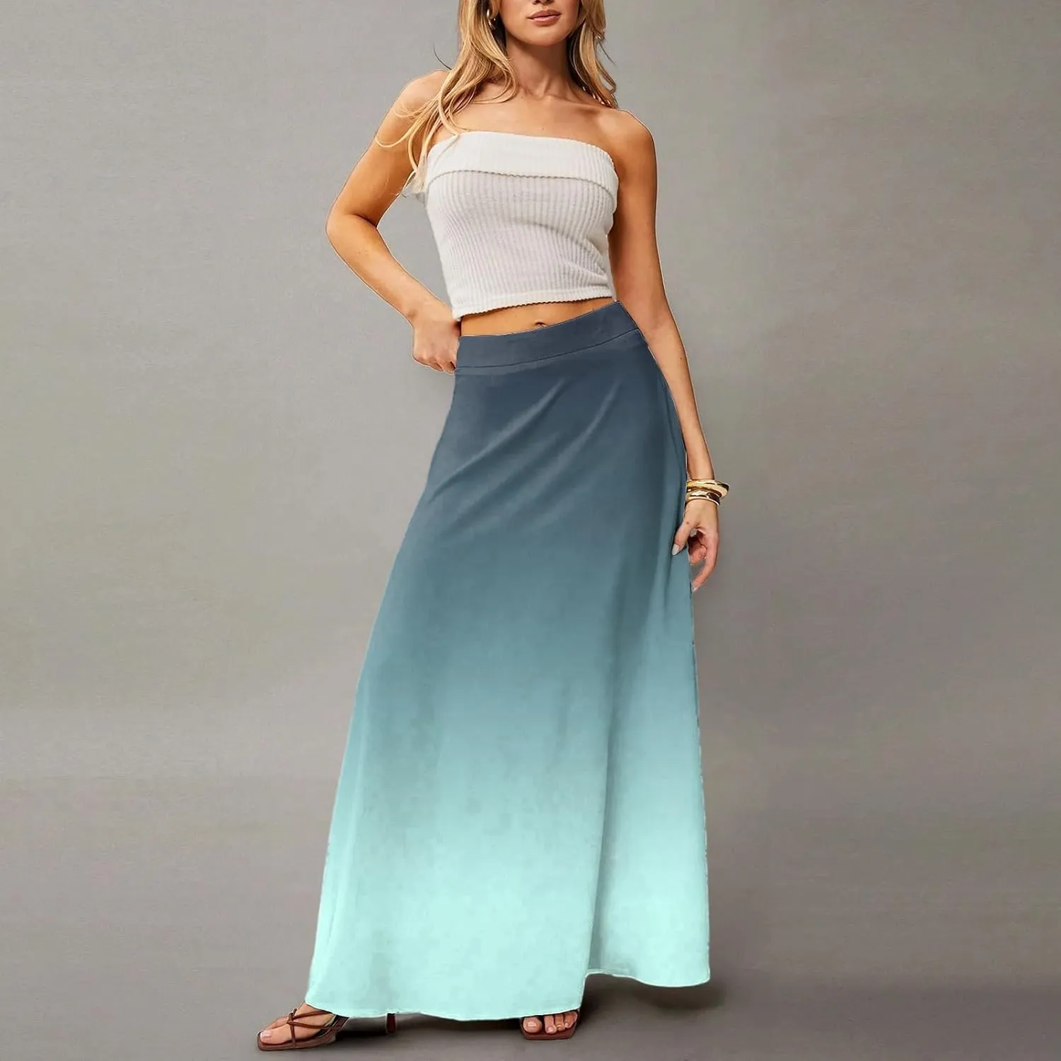 Women's Summer Dresses 2025 Floral Maxi Skirts High Waisted Flowy Swing Pleated Beach Long Skirt Sundresses, S-2XL