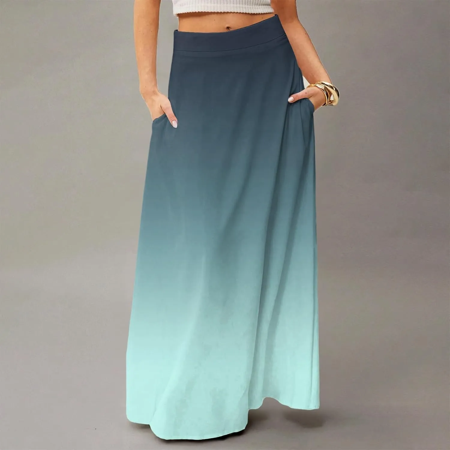 Women's Summer Dresses 2025 Floral Maxi Skirts High Waisted Flowy Swing Pleated Beach Long Skirt Sundresses, S-2XL