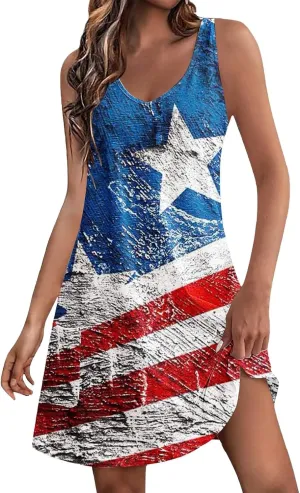 Womens Summer Dresses 2025 Women's Spring/Summer Flower Printed Casual Tank Top Pockets Beach Casual Dress 100