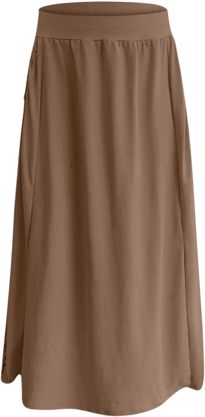 Women's Summer Maxi Skirts 2025 Trendy Solid High Waisted Ankle Length Skirt Casual Flowy Ruffle Hem Balloon Skirts