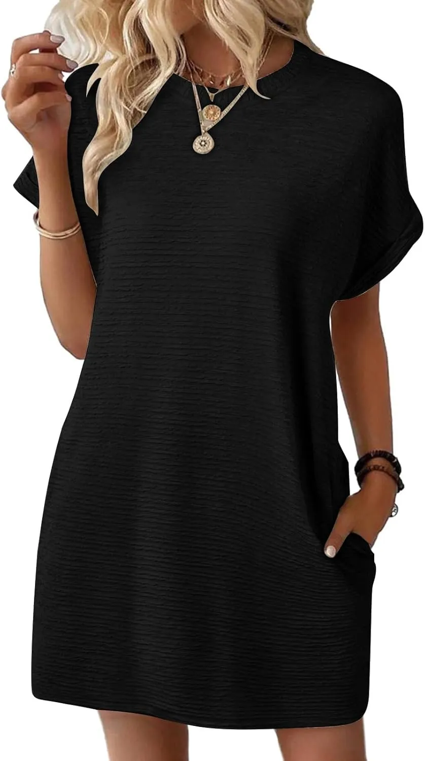Womens Summer Mini Dress Casual Short Sleeve T Shirt Dresses Short Sleeve Tshirt Dress Casual Crew Dress with Pockets