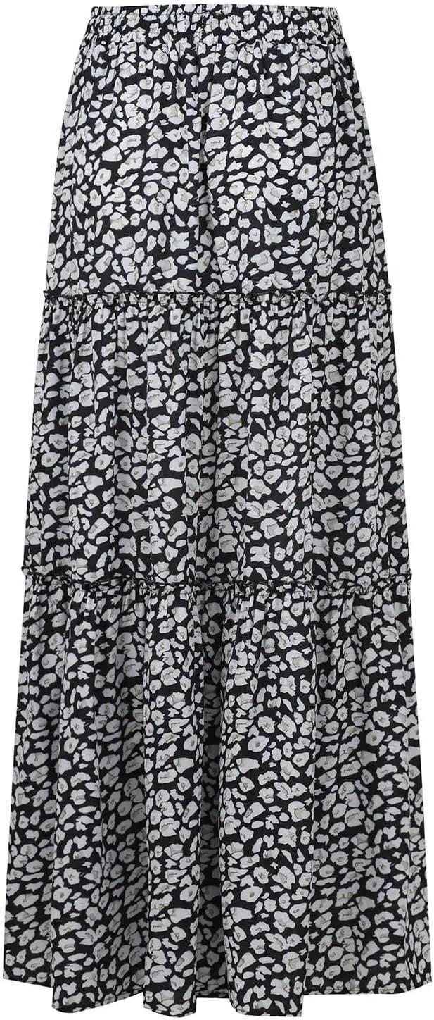 Women's Summer Skirts 2025 Loose Trendy Elastic High Waist Floral Print Boho Sun Beach Long Maxi Skirt, S-2XL