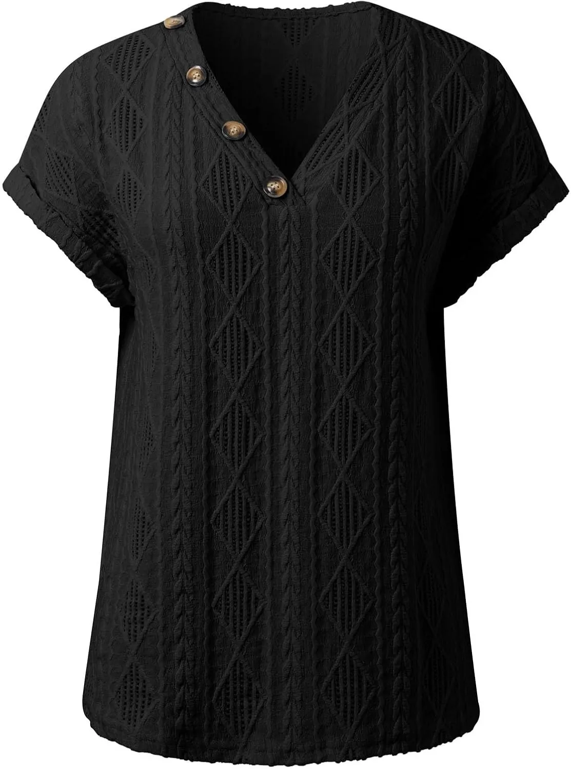 Women's Summer V-Neck Button Detail Loose Casual Tops T-Shirts for Women Blouse Tees Relaxed Comfort Daily Outfit