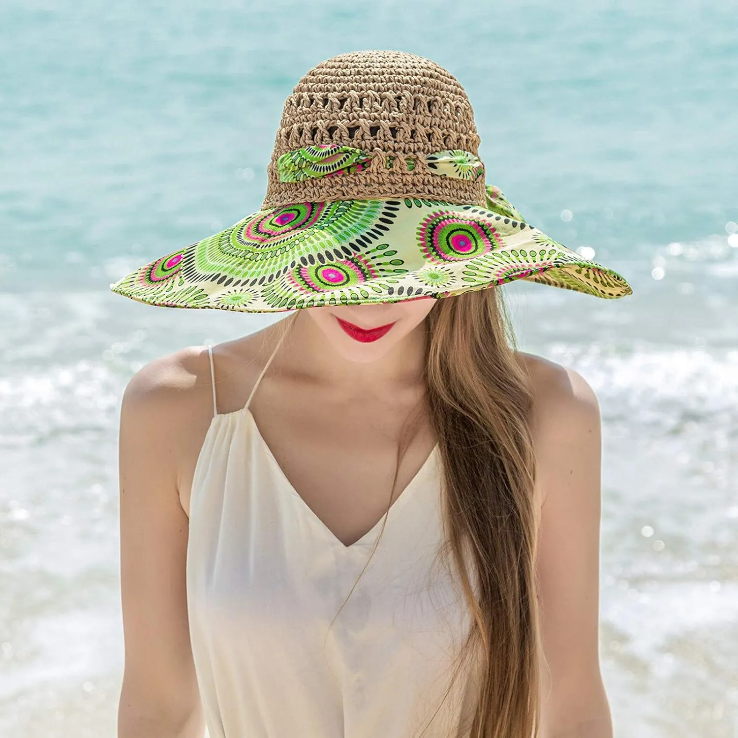 Women's Sun Visor Hats Womens Beach Sun Straw Hat Wide Brim Cap Foldable Packable Beach Hat for Summer Hats