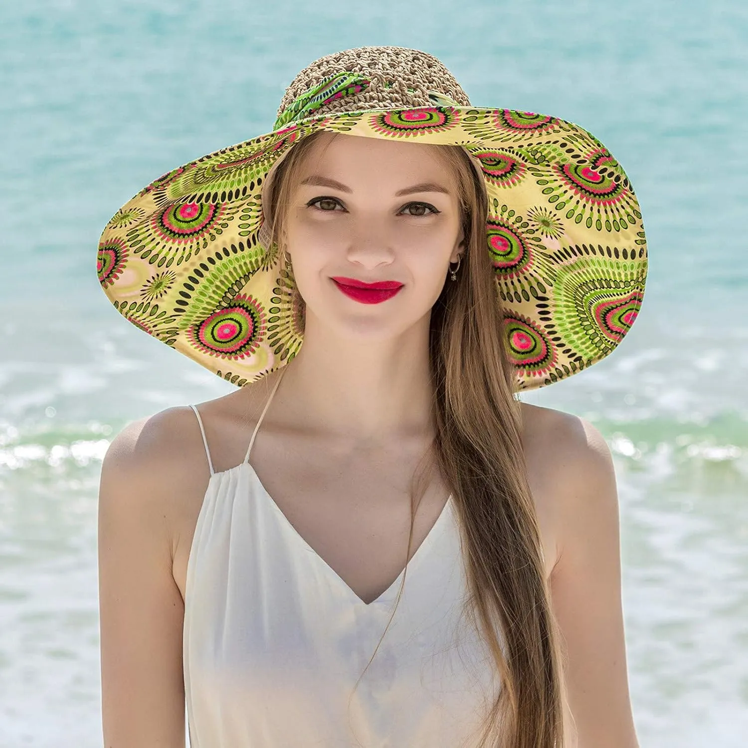 Women's Sun Visor Hats Womens Beach Sun Straw Hat Wide Brim Cap Foldable Packable Beach Hat for Summer Hats