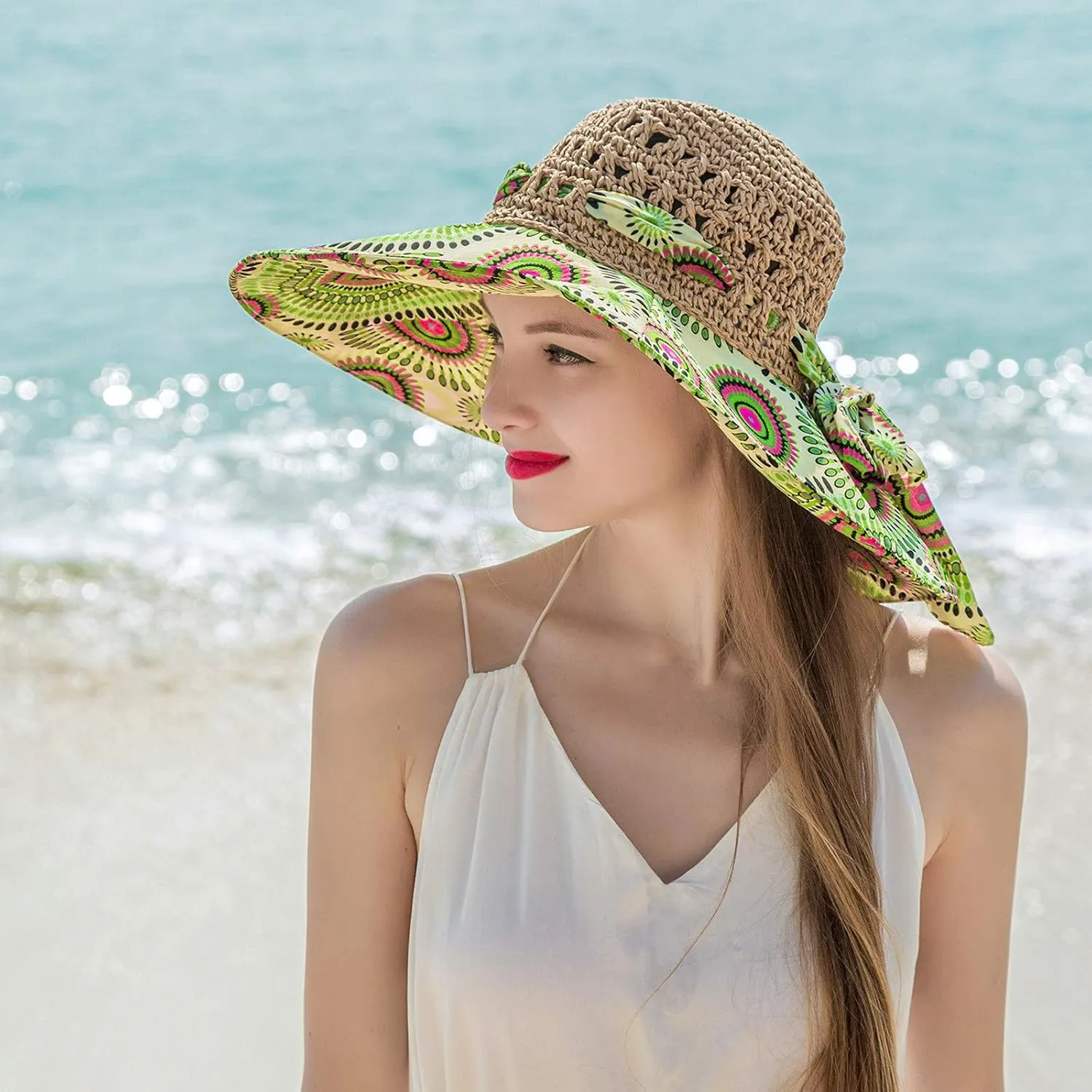 Women's Sun Visor Hats Womens Beach Sun Straw Hat Wide Brim Cap Foldable Packable Beach Hat for Summer Hats