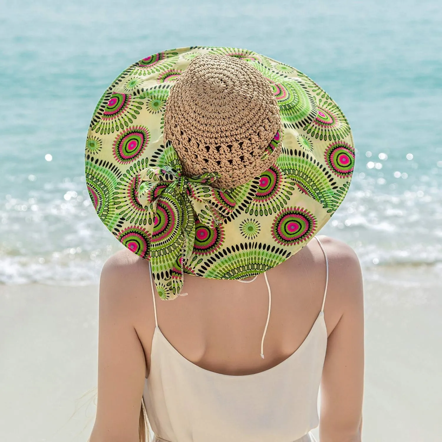 Women's Sun Visor Hats Womens Beach Sun Straw Hat Wide Brim Cap Foldable Packable Beach Hat for Summer Hats